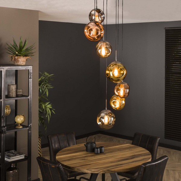 Hängelampe "Valeria", 7L, gestuft, aus Glas und Metall, modern, Wohnzimmer, Esszimmer