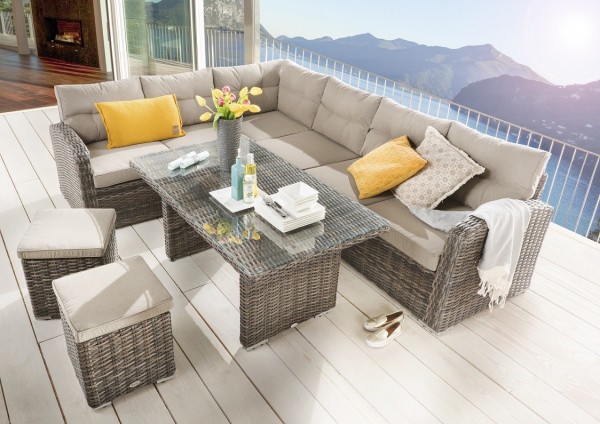 Eckgruppe Ramiro Braun Beige 5er Set Loungeset