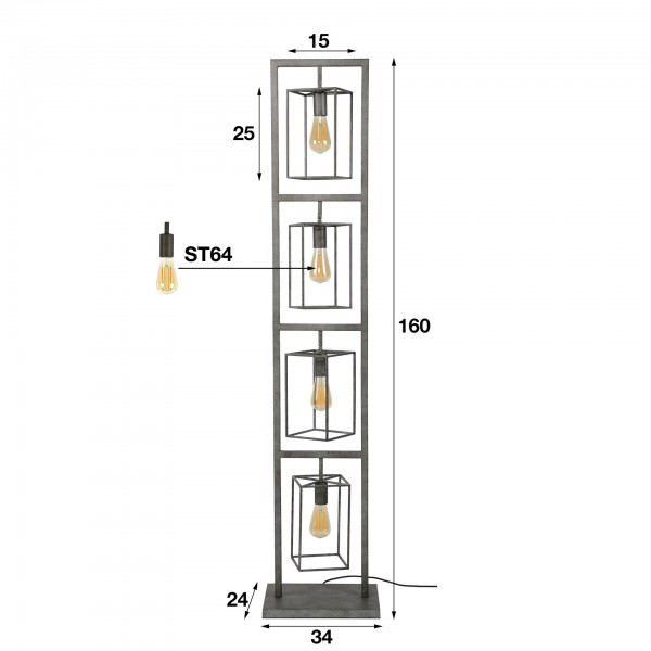 Stehlampe "Heidi", 4L, Metall