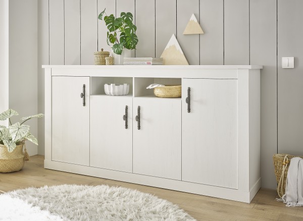 Sideboard "Hygge" - in Pinie Weiss Dekor, 201/ 100/ 44, Esszimmer, Wohnzimmer