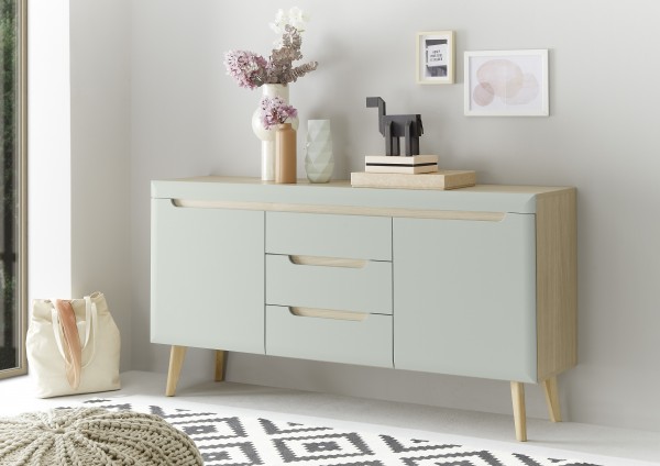 Sideboard "Lumira"  - Scandi Oak Dekor & Pistaccio Mat, 160/ 83/ 40