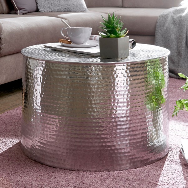 Couchtisch "Alma"  Ø 61 cm Wohnzimmertisch Sofatisch Silbern Stubentisch Metall