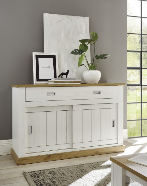 Sideboard  "Hamptons" - in Pinie Weiss Dekor, 150x95x50, 2 Türen, 2 Schubkästen