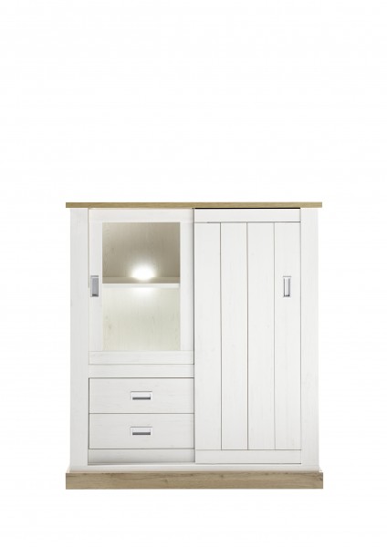 Highboard  "Hamptons" - in Pinie Weiss Dekor, 126x140x50